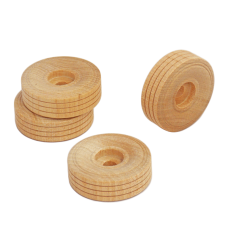 1-1/4" x 1/2" Wooden Treaded Tire Wheels (1/4") - Lot of 4 Pieces
