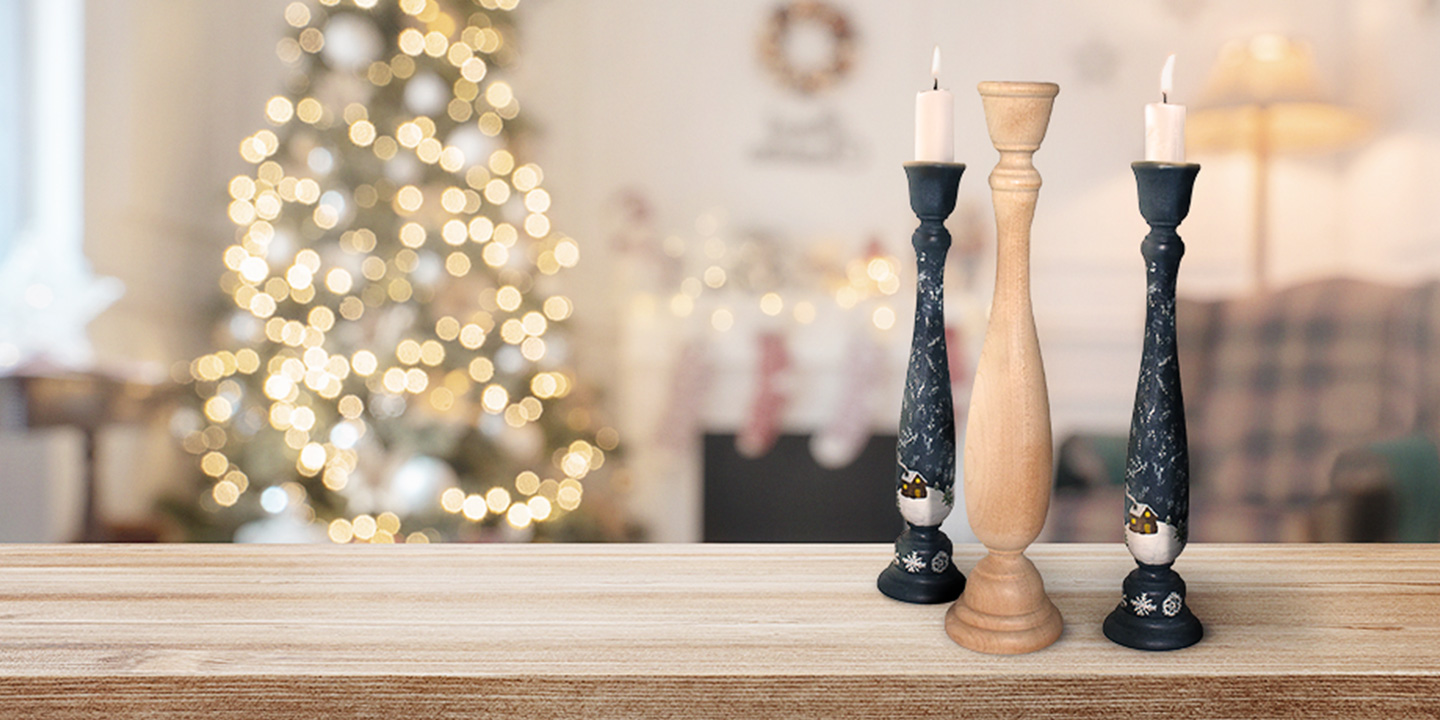 painted holiday candles in a festive living room