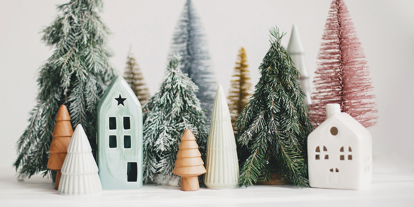 wooden trees and other seasonal decor